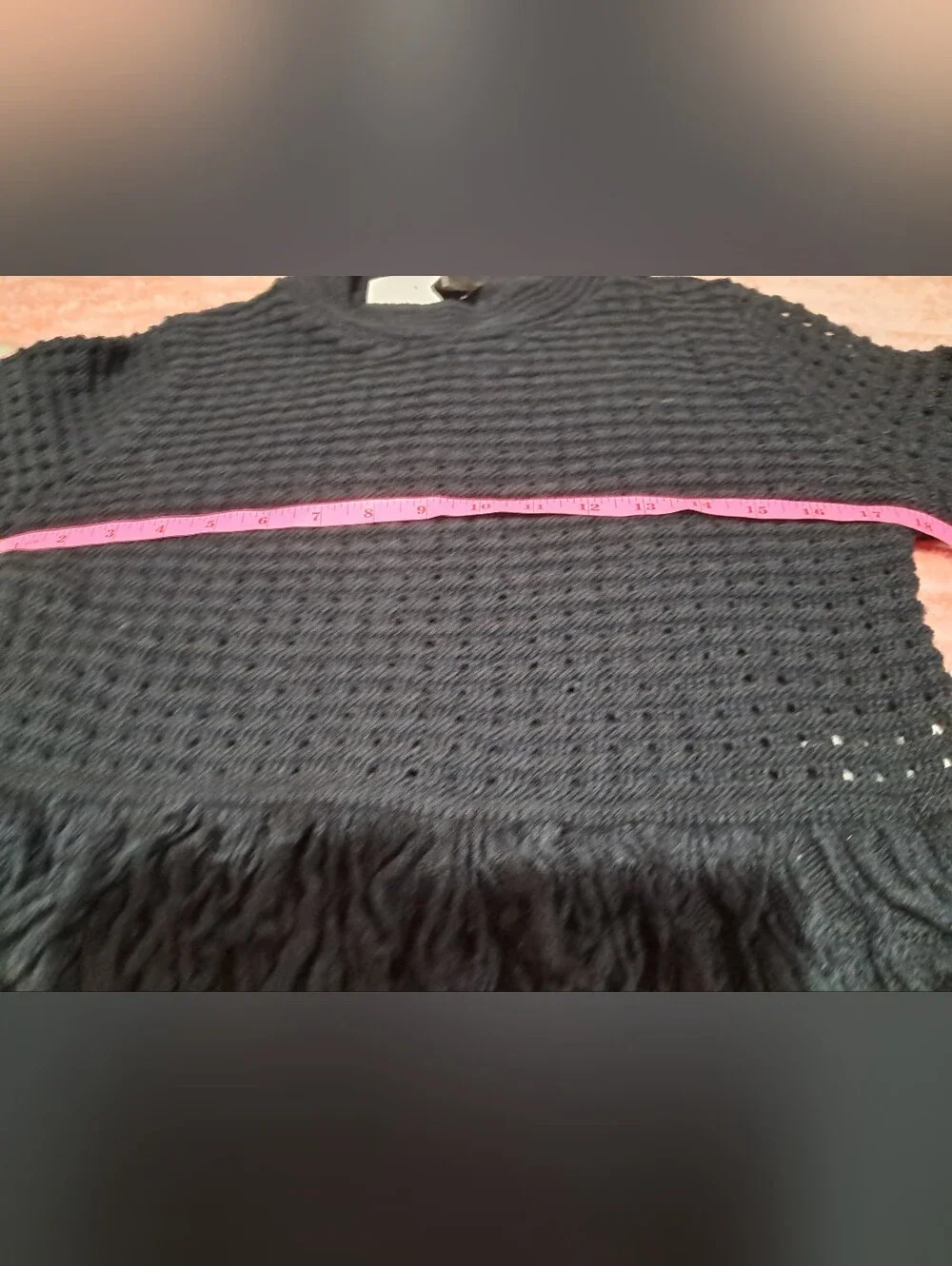Zara Boho Chic Navy Blue Fringe Crop Textured Sweater Size M